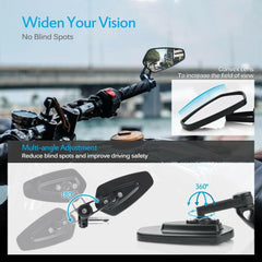 Motorcycle Universal 7/8" Handle Bar End Rearview Side Mirrors For Honda Yamaha