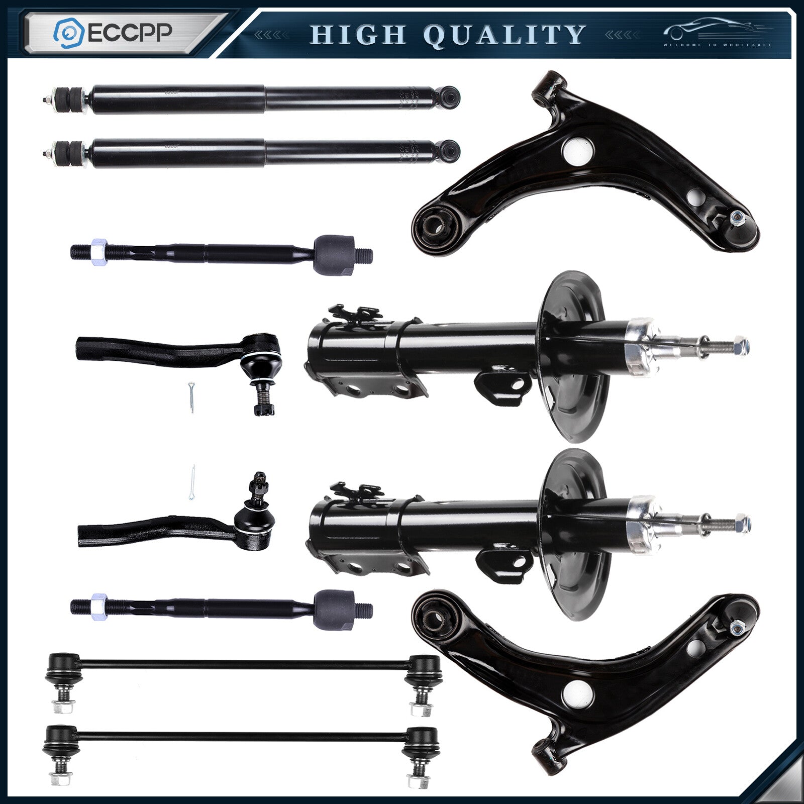 Front Rear Shocks Absorber Control Arms Tie Rods Sway Bar for 06-15 Toyota Yaris 6B93BC-57