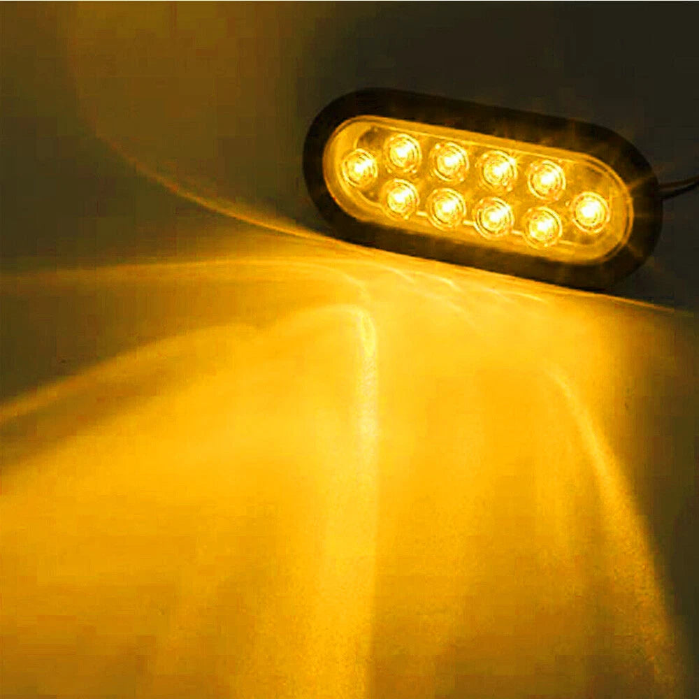 2X 6" Inch Oval 10LED Amber Yellow Turn Signal Tail Light Trailer Truck 12V IP67 6B93BC-57