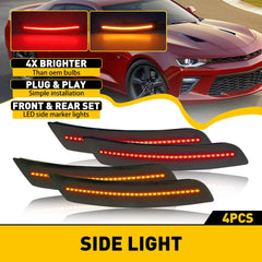 For 2016-2021 Chevy Camaro Front Rear Bumper Side Marker Lights Lamps Smoked LED 6B93BC-57