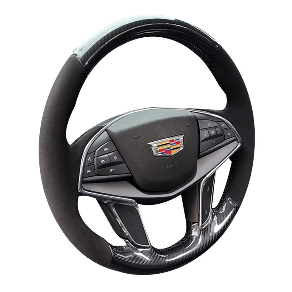 Carbon Fiber&Suede Leather Steering Wheel Hand-stitch on Cover For Cadillac XT5