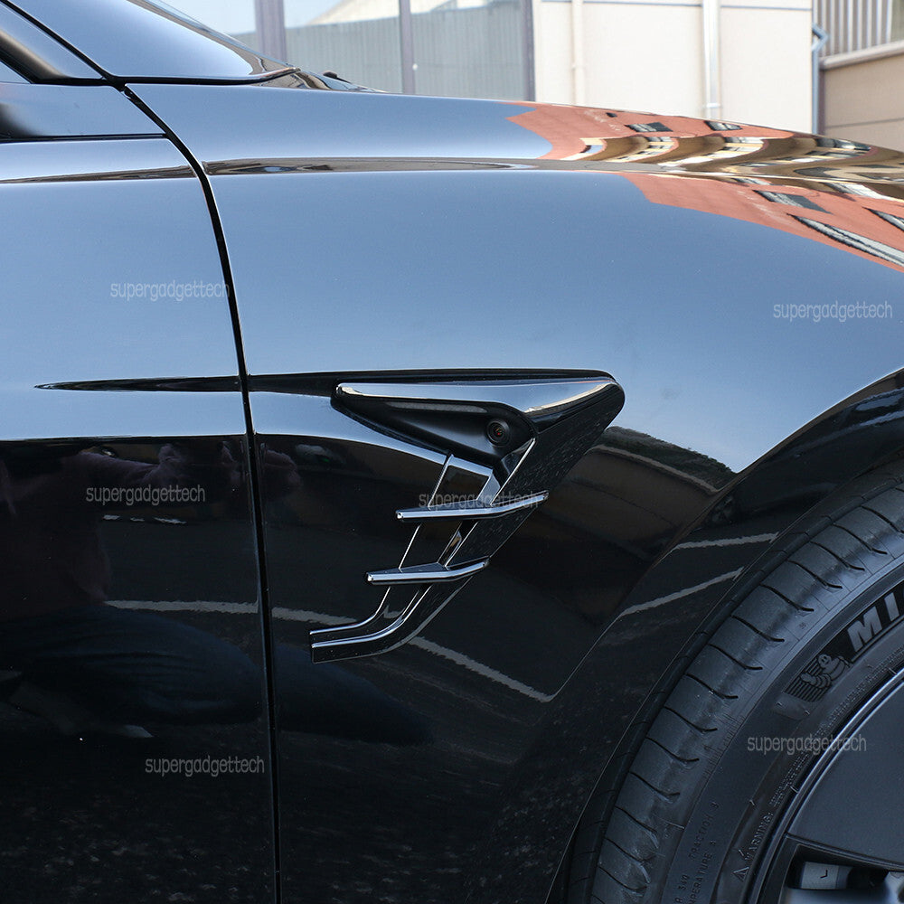 2Pcs ABS Glossy Black Side Leaf Board Camera Cover For Tesla Model 3 Highland 6B93BC-57