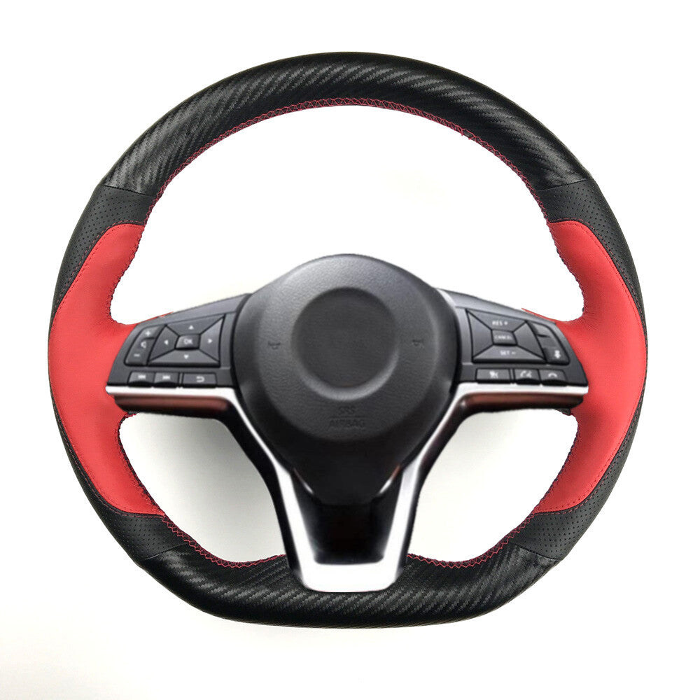3D Carbon Fiber&Leather Steering Wheel Hand Sewing Wrap Cover For Nissan Rogue