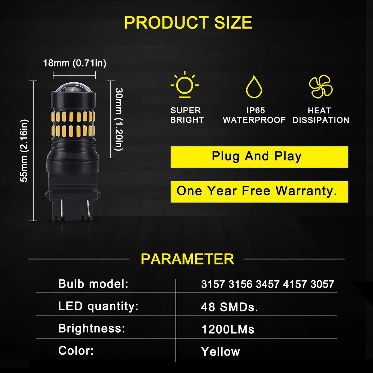 2X AUXITO 3157 3156 4057 T25 LED Amber Yellow Turn Signal Light bulb 48-SMD EOA AUXITO