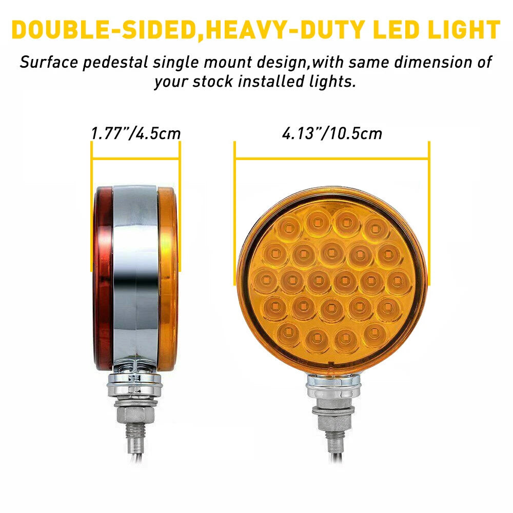 2pc Amber/Red 48 LED Double Face Stud Mount Pedestal Fender Stop Turn Tail Light 6B93BC-57