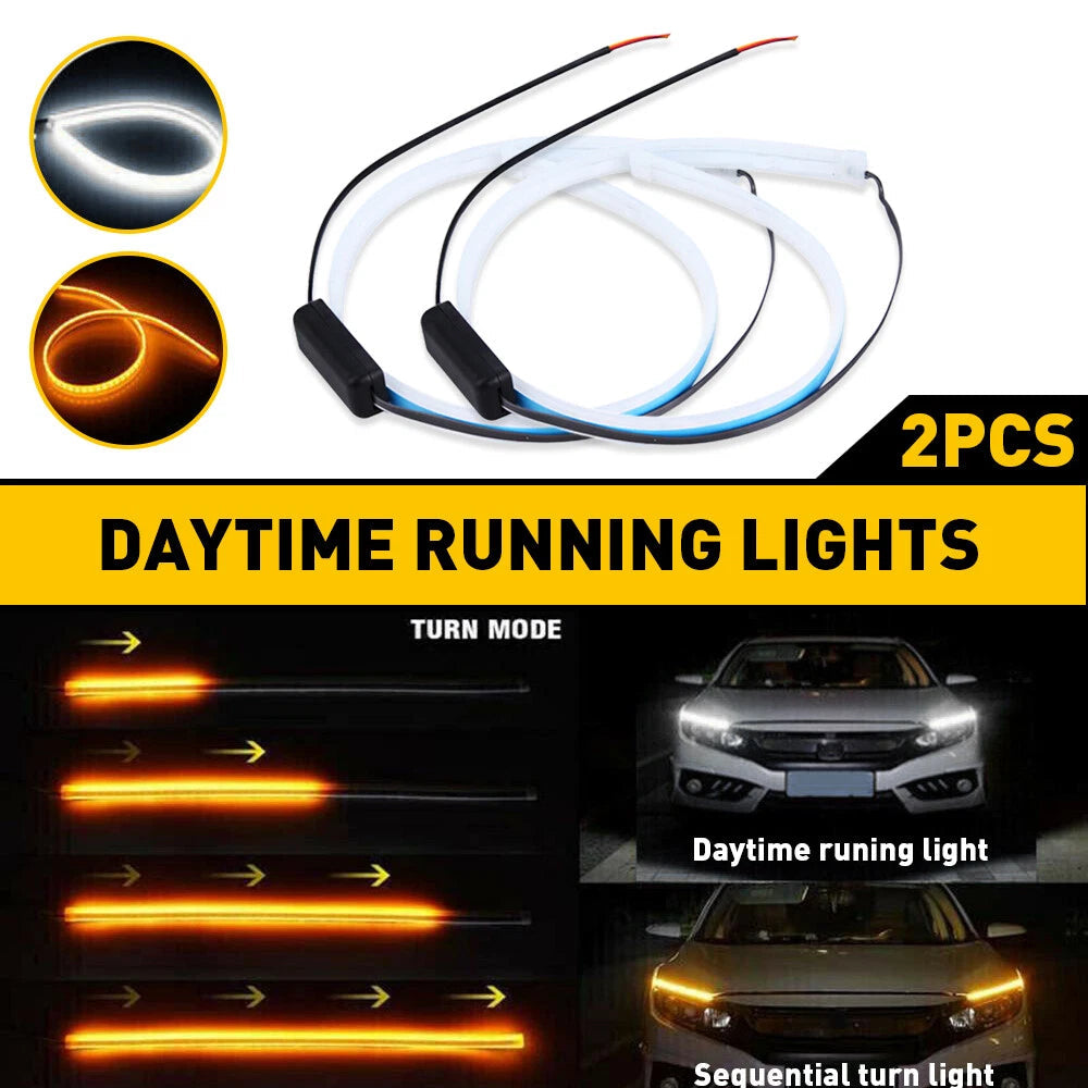 24" LED DRL Light Sequential Amber Flexible Turn Signal for Strip Headlight 2PCS 6B93BC-57