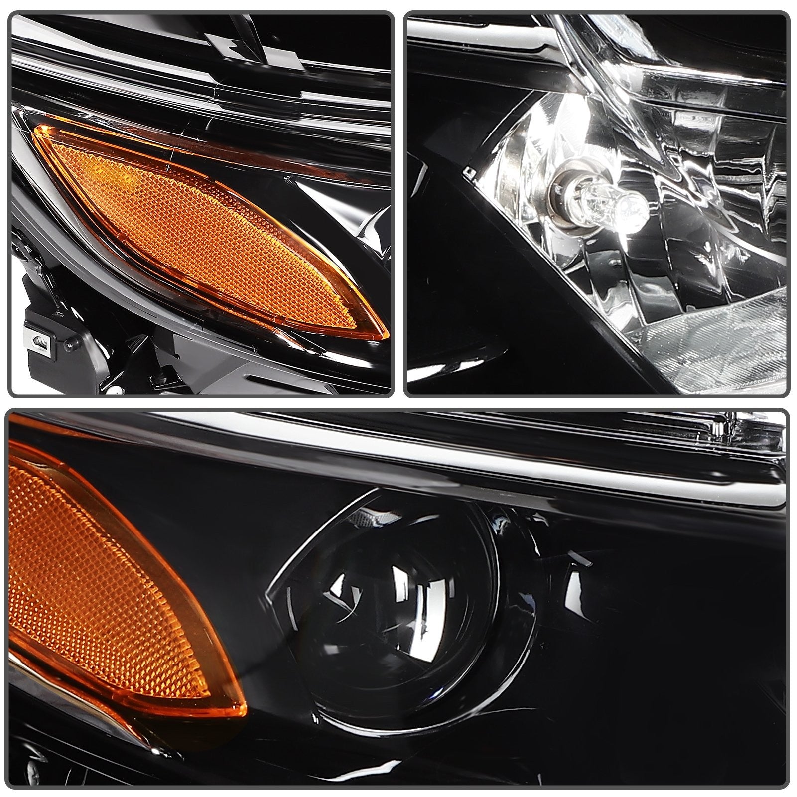 Pair Kit Headlights Assembly For 2019-2021 Chevrolet Malibu 1.5L Black Amber 6B93BC-57