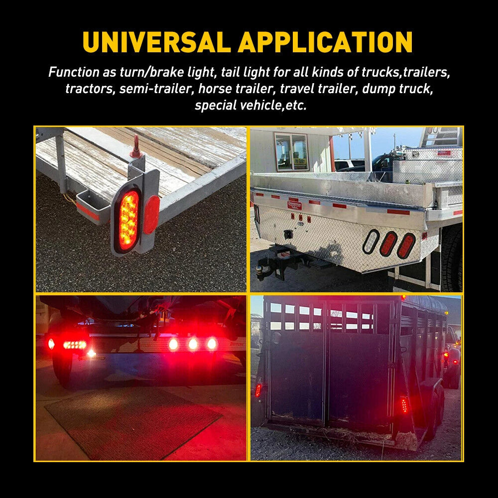 2 Trailer truck Red LED Surface Mount 6" Oval Stop Turn Tail Light Sealed 6B93BC-57