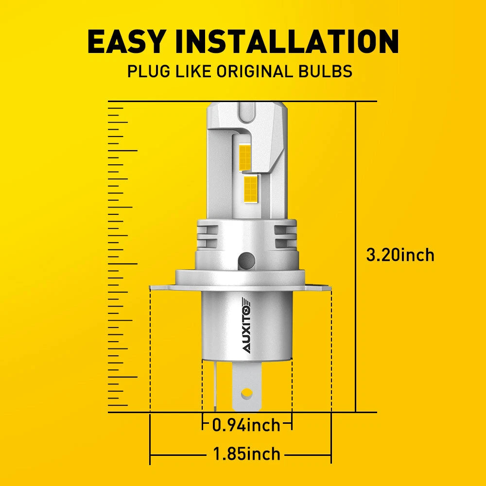 AUXITO 9003 H4 LED Headlight Bulbs Kit High Low Beam Amber Yellow 3000K Lamp 2x AUXITO
