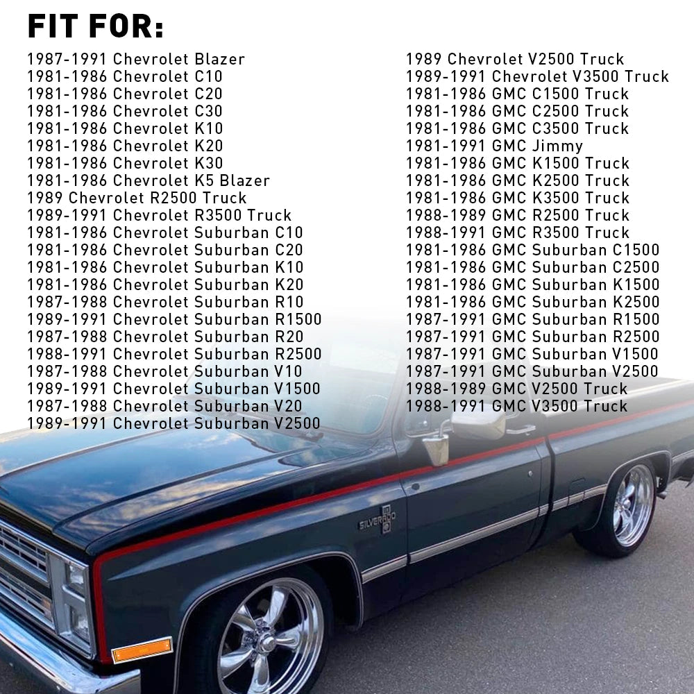 For 1981-91 Chevy GMC C/K Amber Front Bumper Side Marker Light Fender Lamp Shell 6B93BC-57