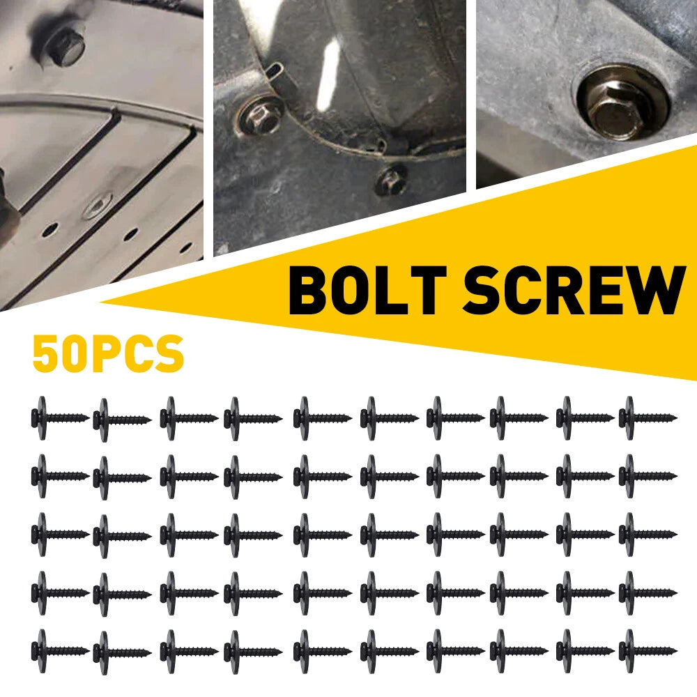 50pcs Metal Black Car Fender Liner Body Bumper Cover Splash Shield Bolt Screw EA 6B93BC-57