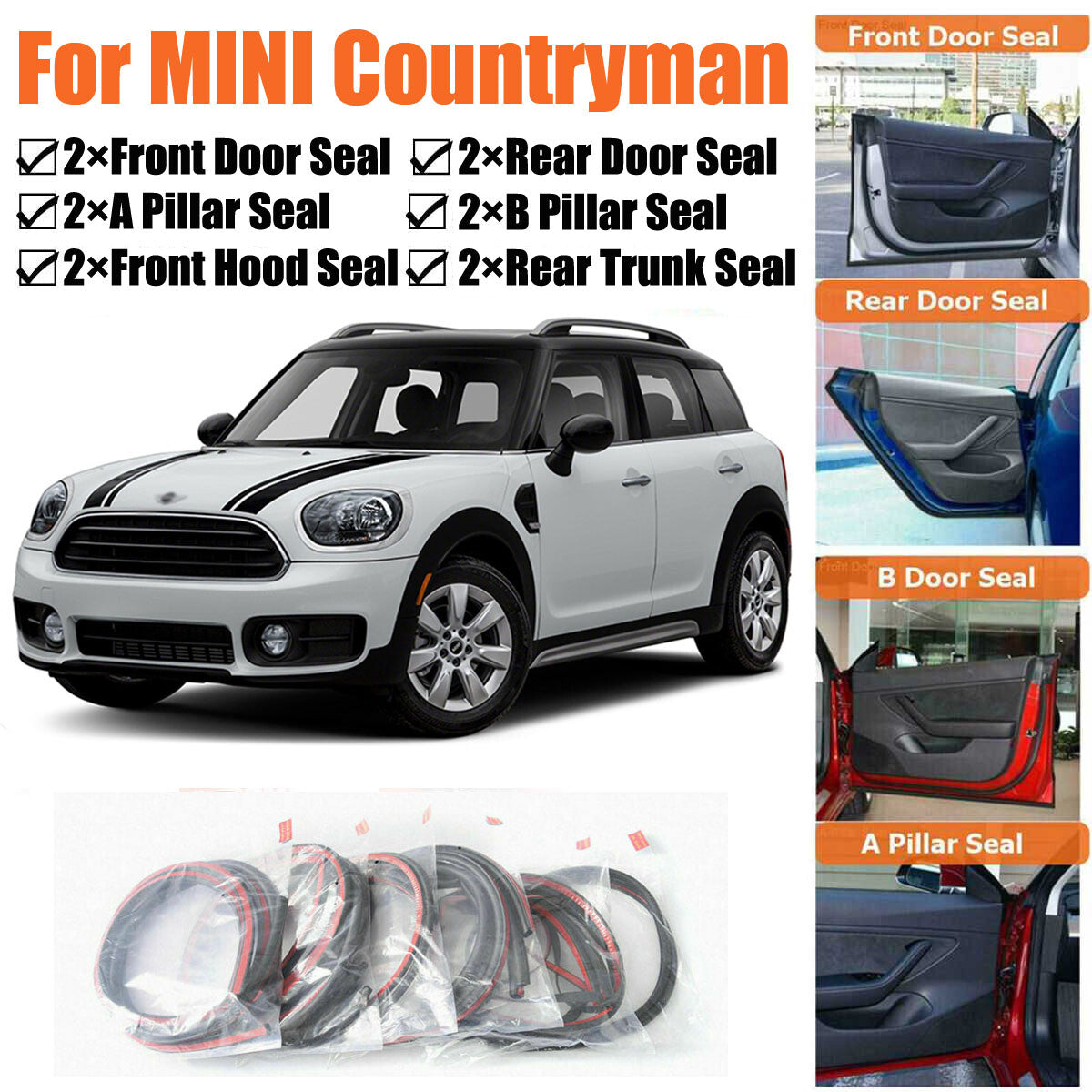 Door Rubber Seal Strips Weather Draft Noise Reduction Kit For MINI Countryman