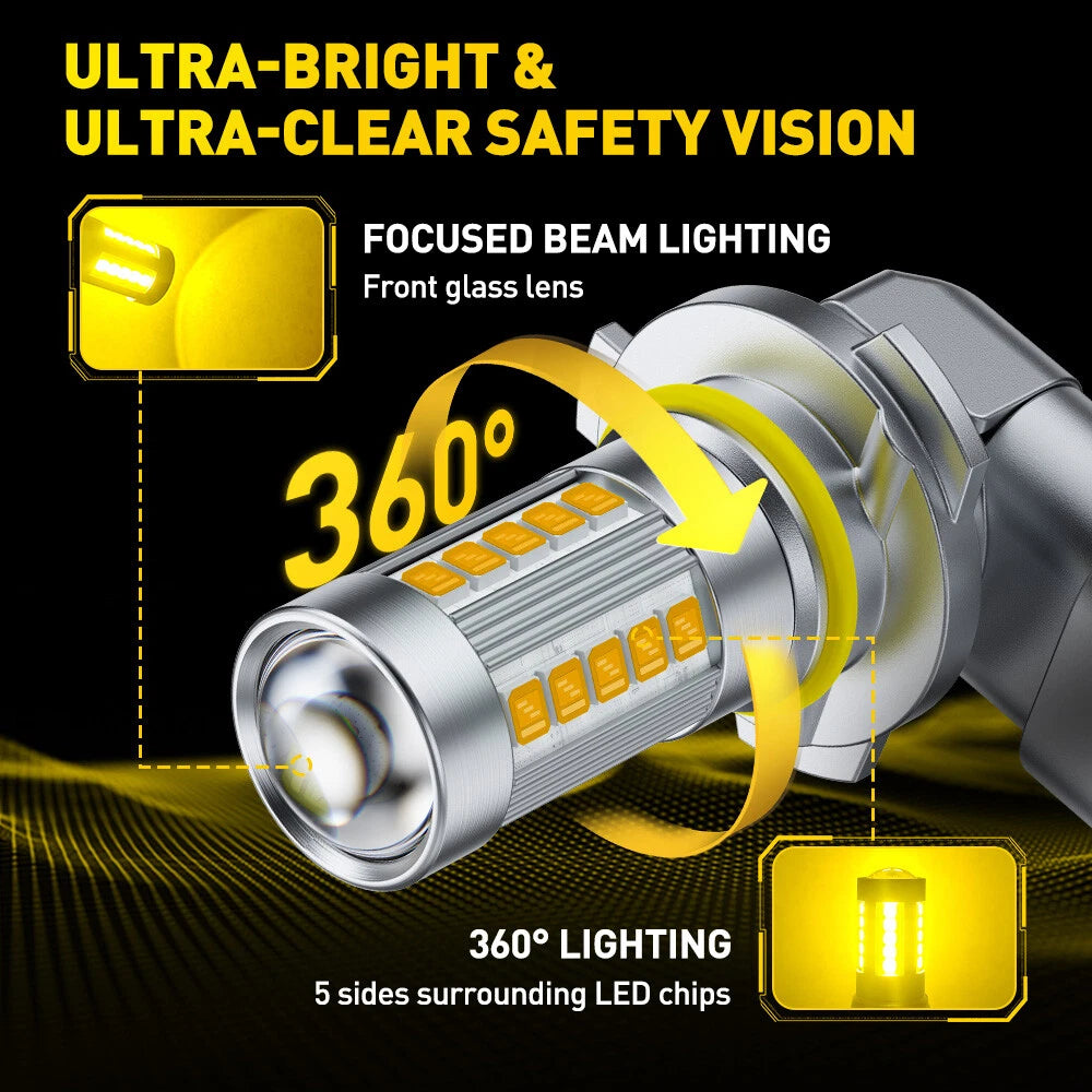 2X 9006 HB4 LED Headlight Kit High Low Beam Bulb Super Bright 3000K Amber EOA 6B93BC-57