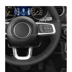 For Jeep Wrangler 18-24 Black Leather W/ Gray Strip Steering Wheel Covers Wrap
