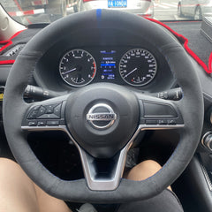 Black Suede Leather Steering Wheel Hand Sewing Wrap Cover For Nissan Altima Leaf 6B93BC-57