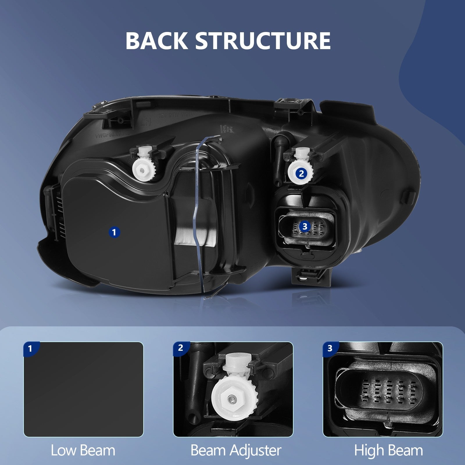 Pair Kit Halogen Headlights Assembly For 1999-2006 Volkswagen Golf Cabrio Black 6B93BC-57