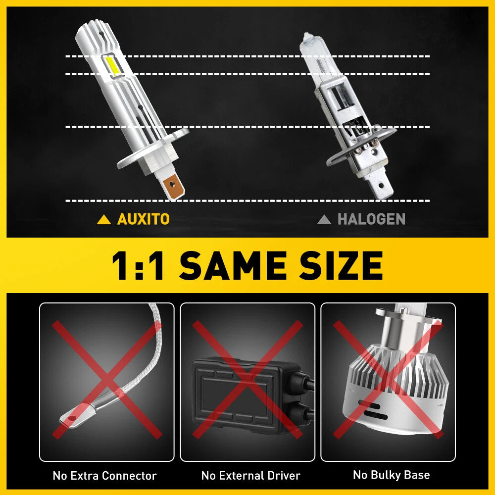 2X AUXITO H1 LED Headlight High Low Bulb Kit 20000LM 6500K White ERROR FREE EOA AUXITO