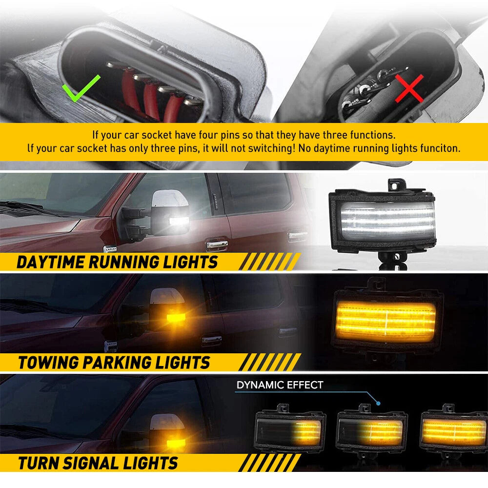 For 2017-2022 F250 Superduty White+Amber LED Side Towing Mirror Light USEOA 6B93BC-57