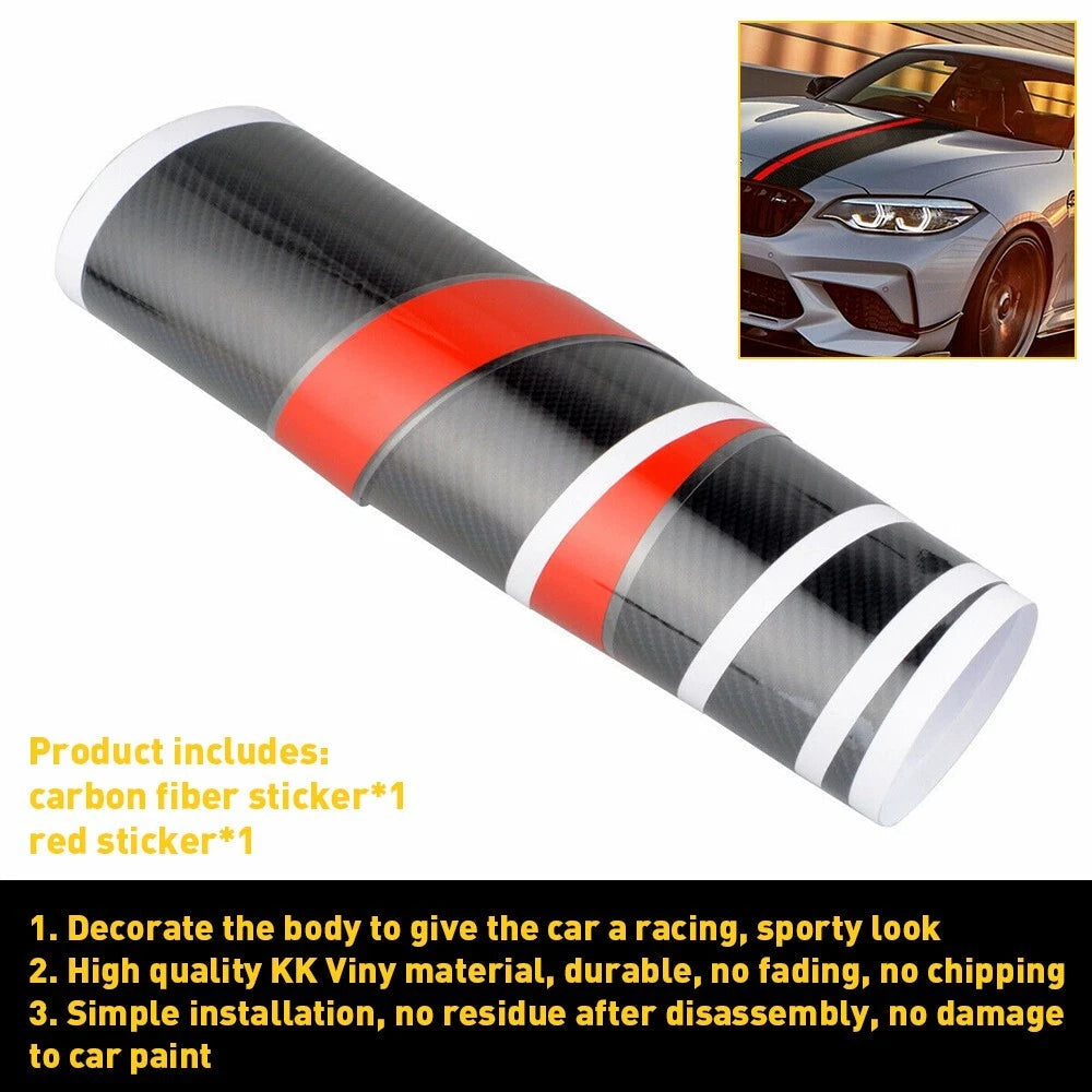 Universal Car Rally Racing Stripes Front Hood 5D Carbon Fiber Decal Wrap Sticker 6B93BC-57