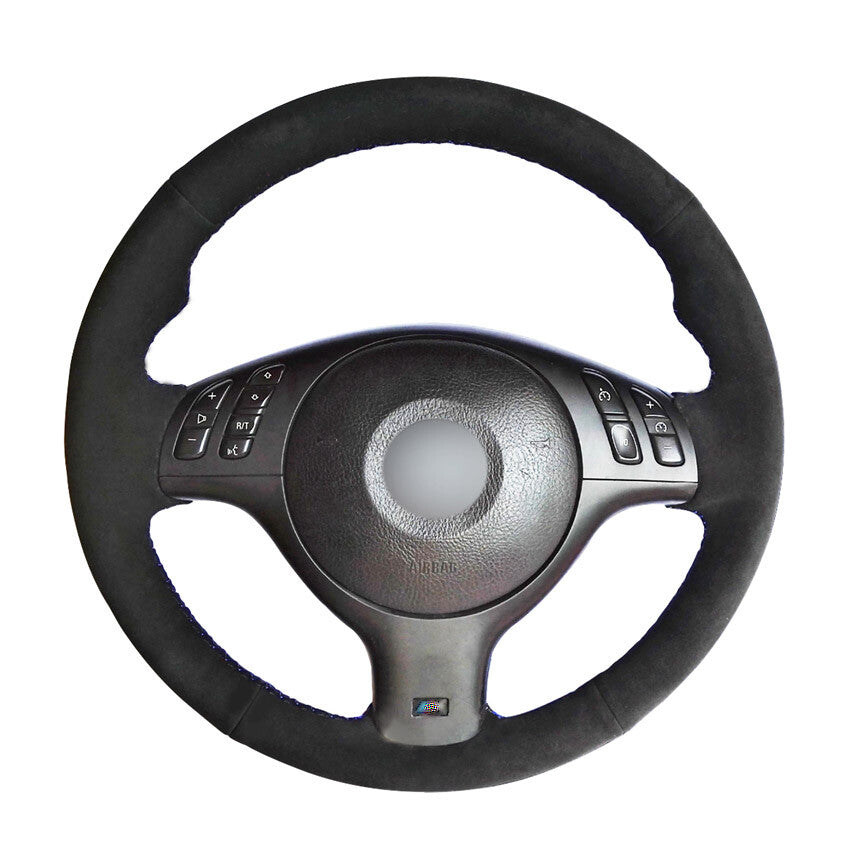 All Black Suede Leather Steering Wheel Stitch-on Wrap Cover Fit For BMW E39 E46
