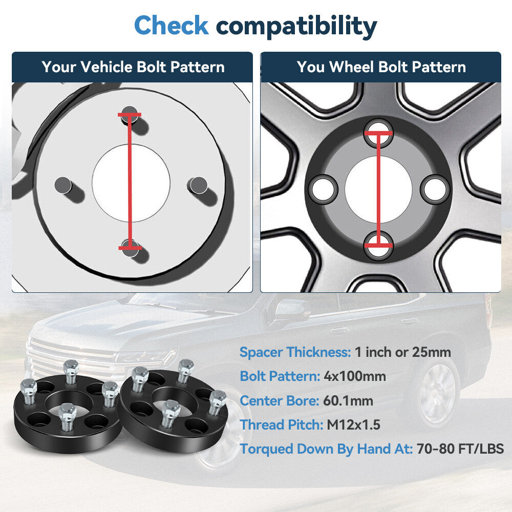 2Pcs 1" 25mm 4x100 Wheel Spacers For Toyota Corolla Echo Mazda Miata Honda Civic 6B93BC-57