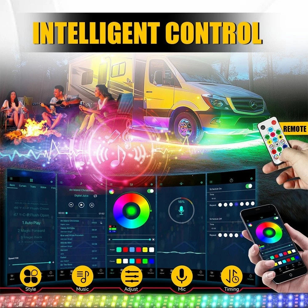 6PCS Double Row LED RGB Dream Lights Strip Neon Underglow LED Chasing Remote EOA 6B93BC-57