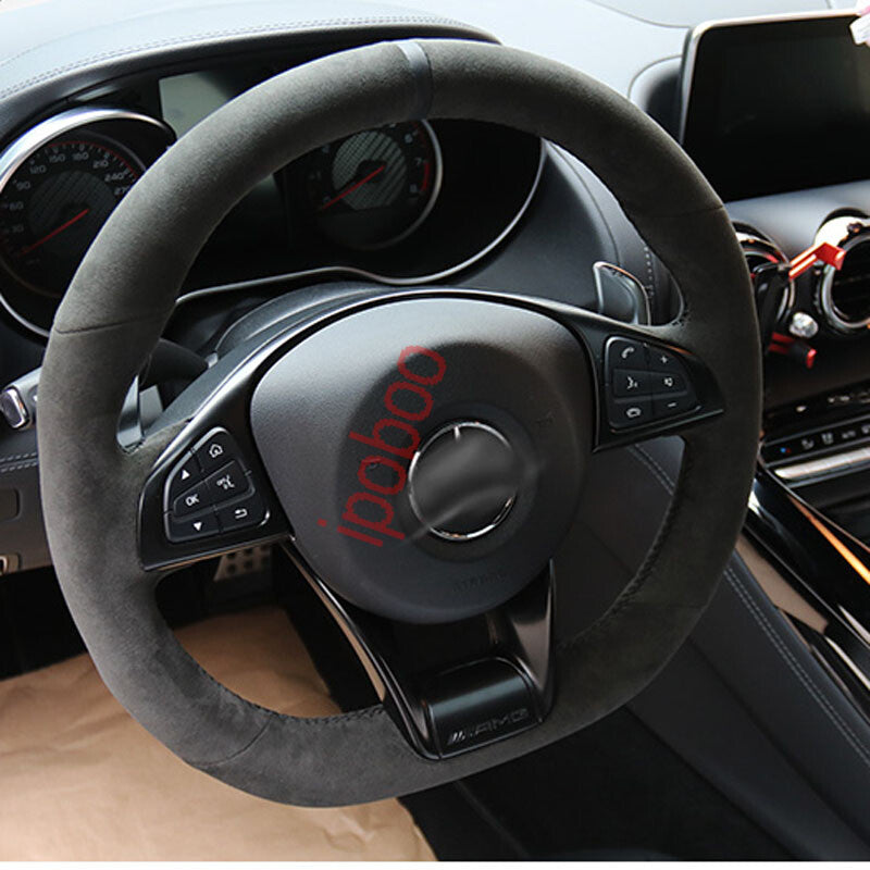 Black Suede Leather Steering Wheel Stitch on Wrap For Mercedes Benz C43 CLS63AMG