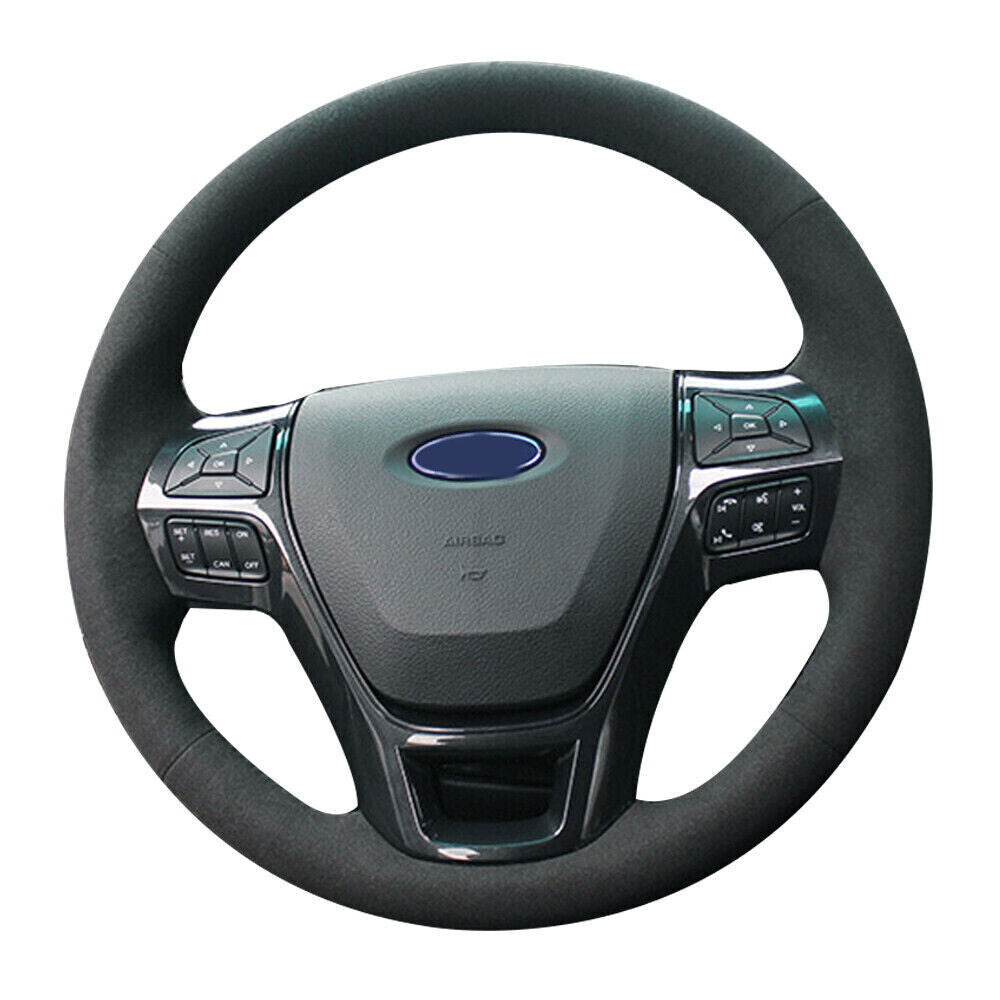 Black Suede Leather Steering Wheel Red Stitch Wrap Cover For Ford Ranger 16-19