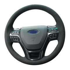 Black Suede Leather Steering Wheel Red Stitch Wrap Cover For Ford Ranger 16-19