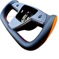 Black& Orange Leather Steering Wheel Stitch Wrap Cover For Tesla Model X S 21-23