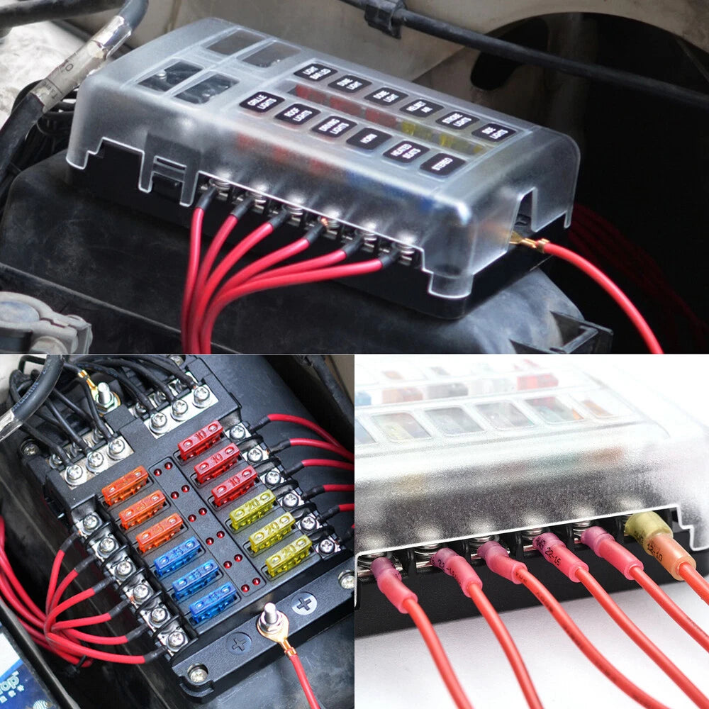 Fuse Box with Negative Bus Blade Fuses Holder Block LED for Car Boat Truck EOA 6B93BC-57
