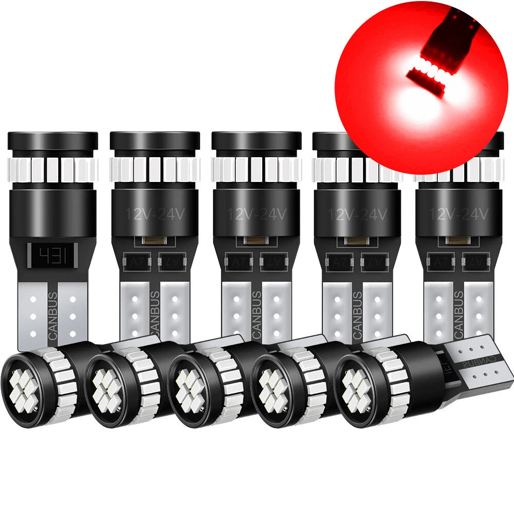 10Pcs Red T10 LED SMD Car Side Marker Interior Light Dome Map Bulbs W5W 194 168 6B93BC-57