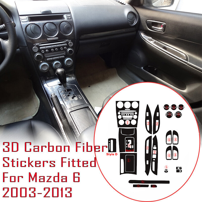 Interior Center Console Carbon Fiber Molding Sticker Decals For Mazda 6 2003-13