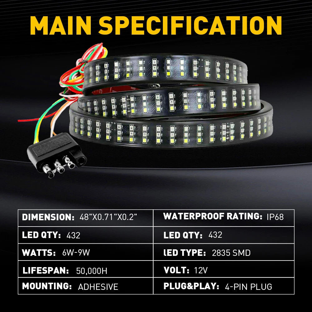 48" Inch Truck Tailgate Strip LED Sequential Brake Signal Reverse Tail Light Bar 6B93BC-57