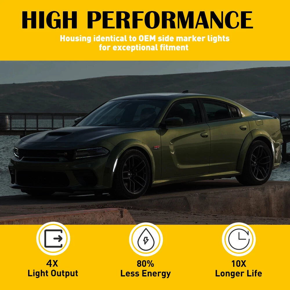 Smoke LED Side Marker Lights For 15-22 Dodge Charger R/T Scat Pack SXT GT SRT EA 6B93BC-57