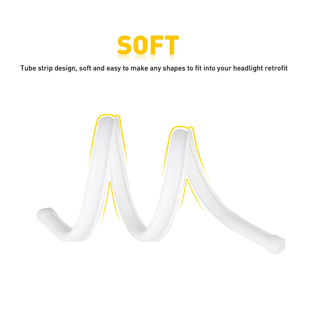 2x Flexible 60cm Car Switchback Headlight Tube LED Strip DRL Light Amber/White 6B93BC-57