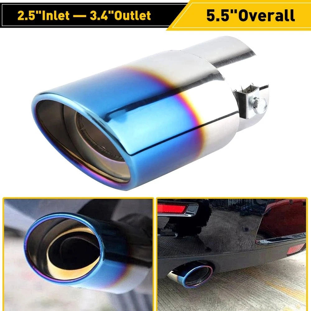 Car Tip Exhaust 2.5'' Inlet Stainless Steel Muffler Pipe Throat Universal Blue 6B93BC-57