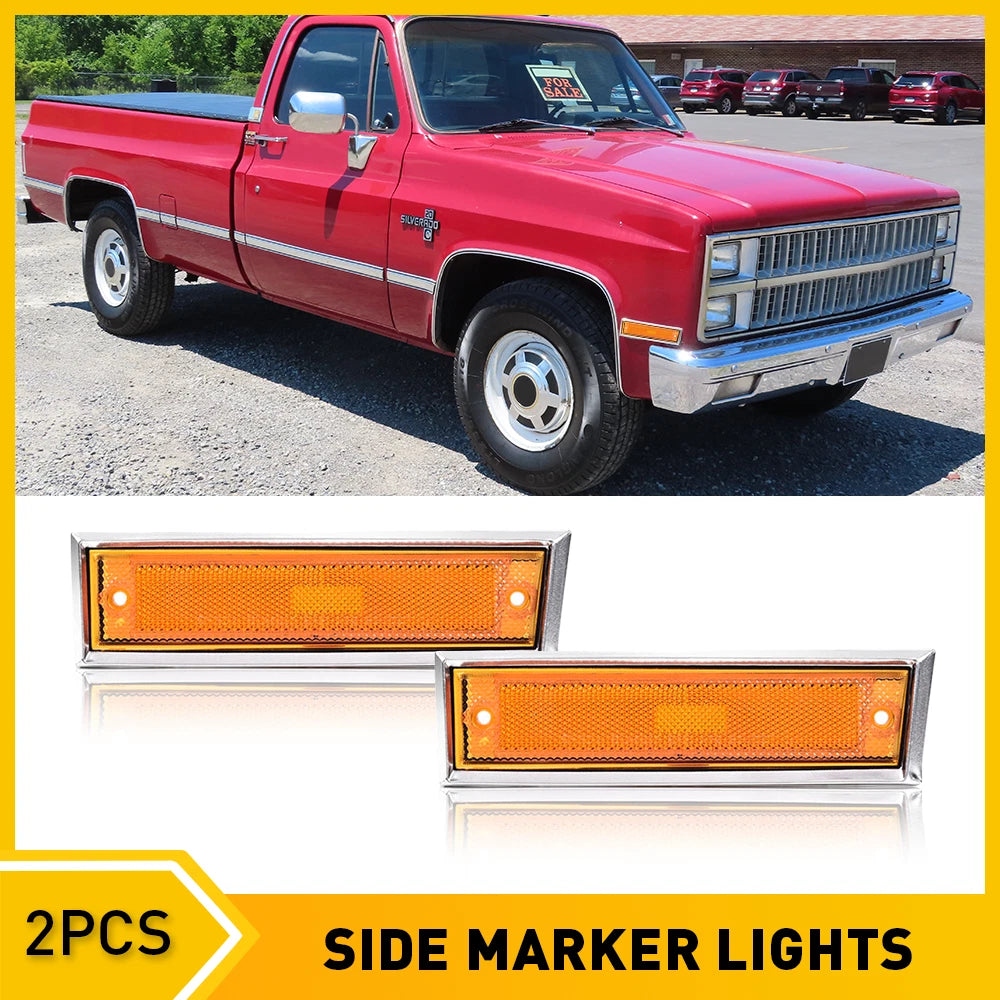 Side Chrome Bezel Marker Light Pair Fit For Chevy Blazer GMC Jimmy C/K R Pickup 6B93BC-57