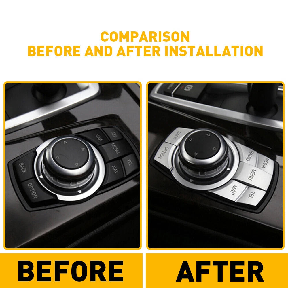 Chrome 7 Multi-Media Button Cover Decor Trim For BMW F10 F30 M1 2 Series iDRIVE 6B93BC-57