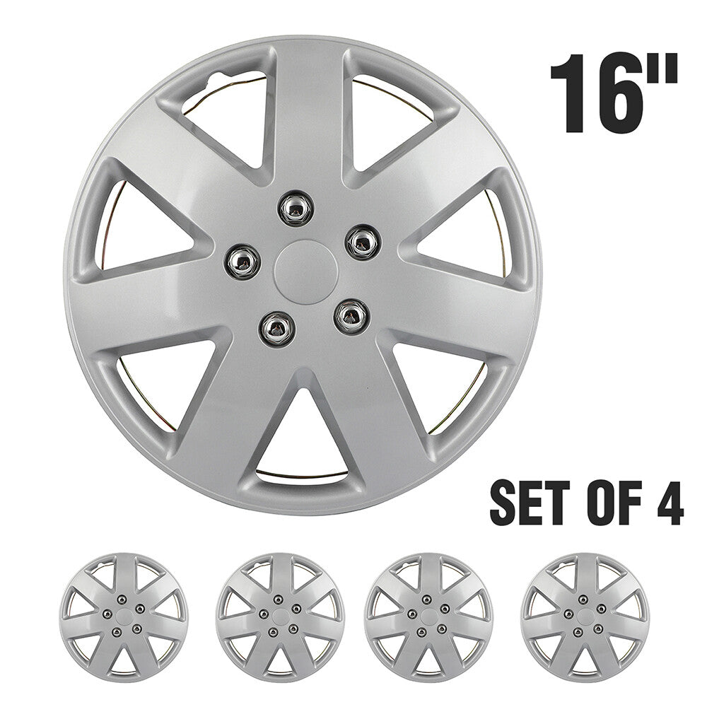 ECCPP 4Pcs Wheel Covers Fits 5 Lug R16 Tire Snap On 16" Wheel Hub Caps Silver ECCPP