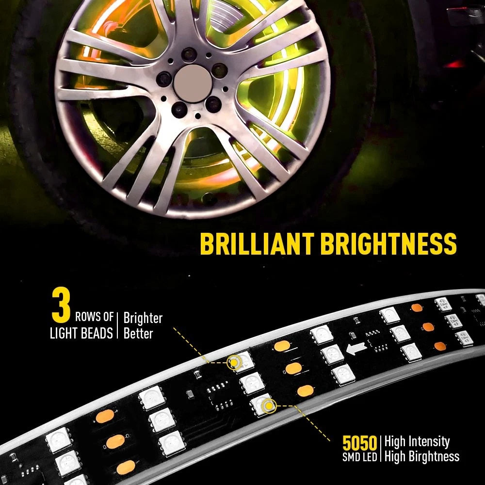 15.5″ 3 Row IP68 LED Wheel Ring Rim Lights RGB Color Turn Signal Bluetooth APP A 6B93BC-57