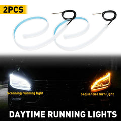 2x 60cm LED Switchback DRL Tube Light Strip Amber Sequential Flow Turn Signal US 6B93BC-57