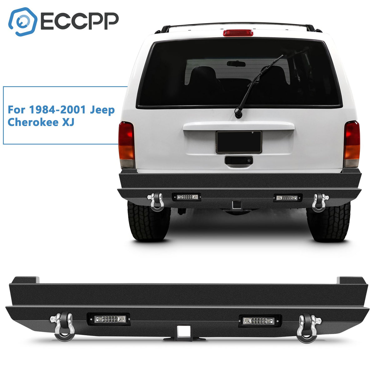 ECCPP Steel Rear Bumper Guard LED Light Bar Fog Lamps For 1984-01 JEEP Cherokee