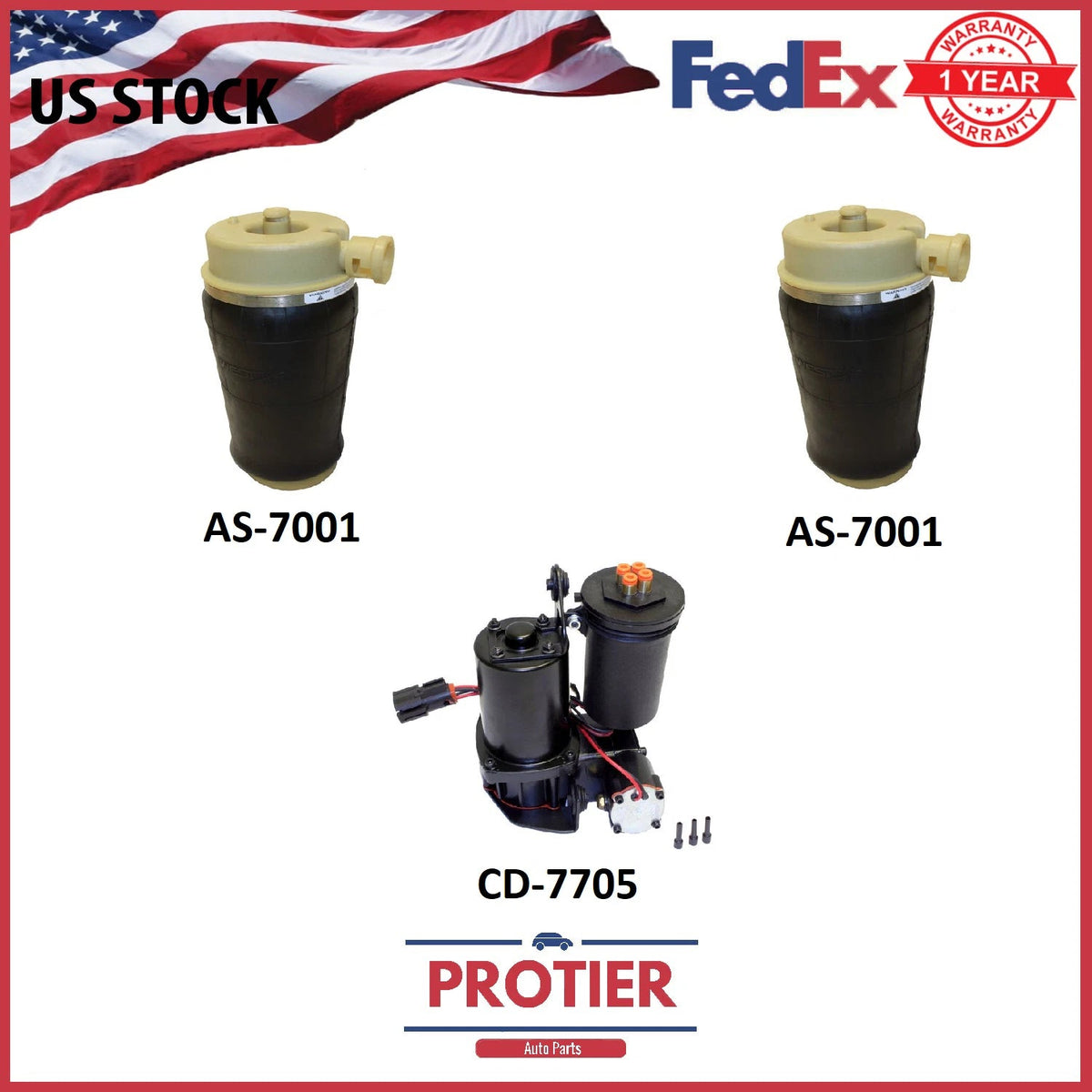 97-02 Compatible for Ford Expedition RWD Rear Air Springs & Air Compressor w/ 6B93BC-57
