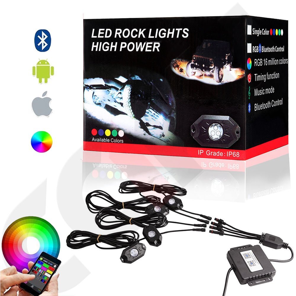 4x Pod RGB LED Rock Light Wireless Bluetooth Music Controller side marker 6B93BC-57