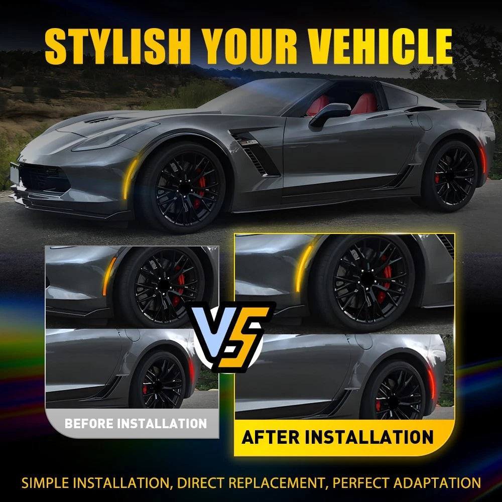 Set For 14-19 Chevy Corvette C7 Full LED Clear Turn Signal Side Marker Lights EA 6B93BC-57