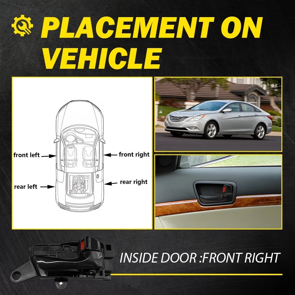 Interior Door Handle For 2008-2010 Hyundai Sonata Front Passenger Black Plastic 6B93BC-57