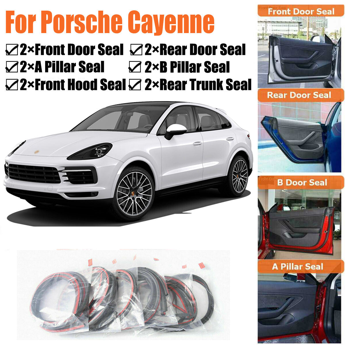 Door Rubber Seal Strips Weather Draft Noise Reduction Kit For Porsche Cayenne