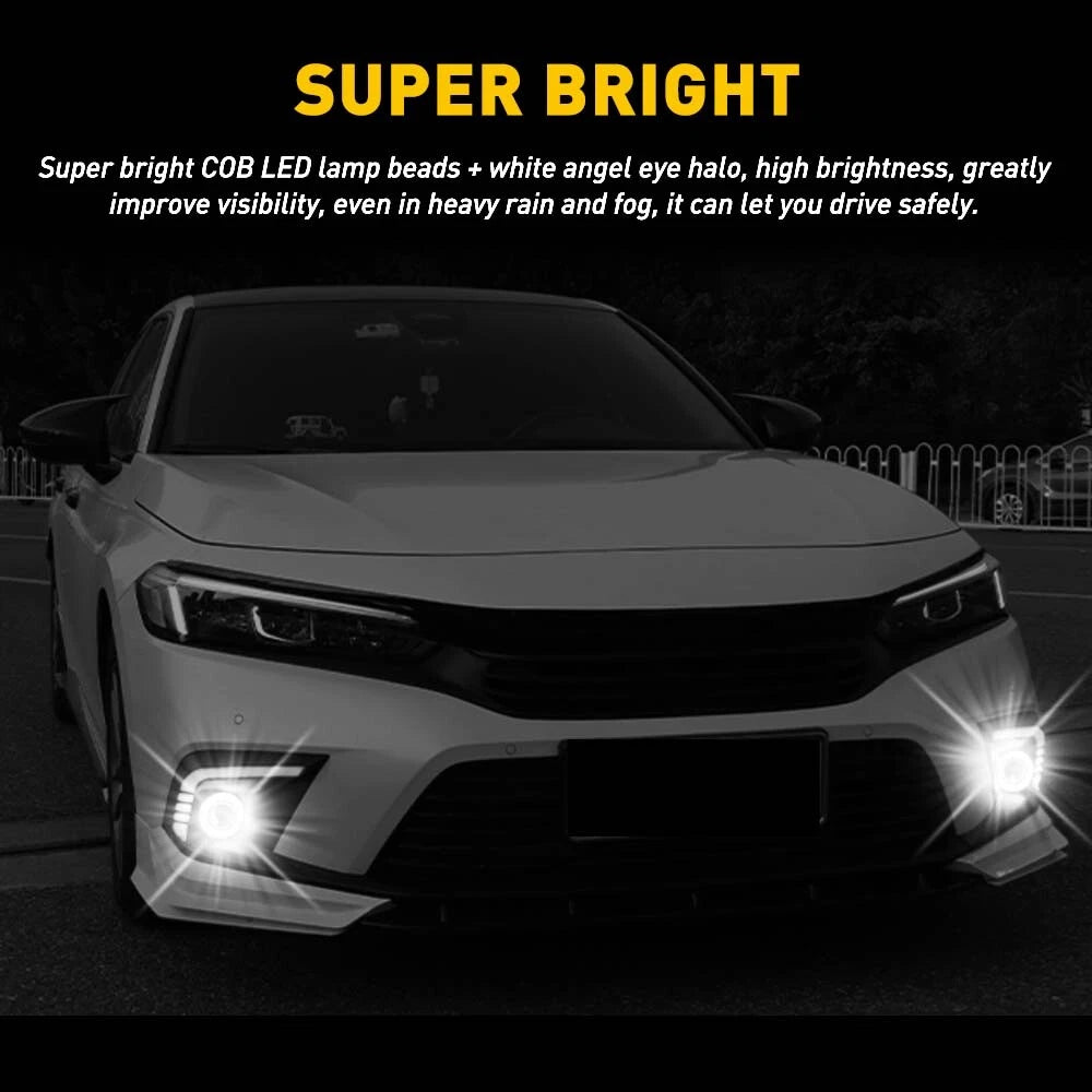 Pair 2.5" COB Car LED Projector Angel Eye DRL Lights Halo Ring Fog Drive Lamp US 6B93BC-57