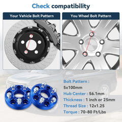 2 Pcs 1" 5x100 Hub Centric Wheel Spacers 12x1.25 For 1998-2018 Subaru Forester 6B93BC-57